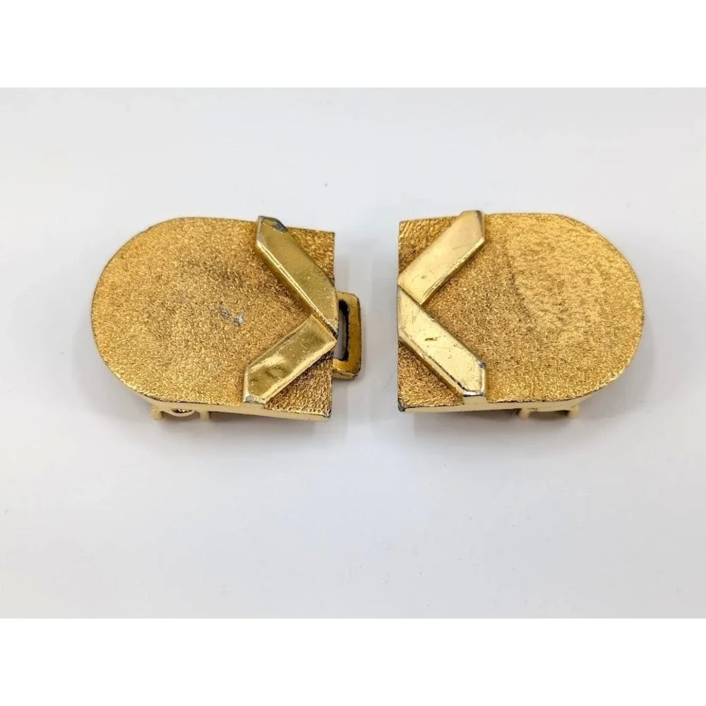 VTG Accessocraft NYC Gold Tone Belt Buckle Interlocking X Two Piece‎ 80s Glam